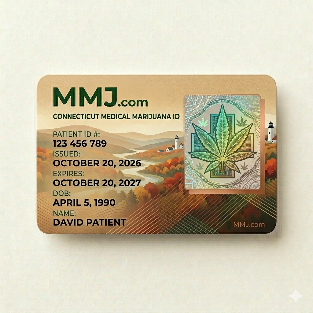 Sample illustration: Connecticut medical marijuana card issued by DCP Sample illustration: Connecticut medical marijuana card issued by DCP