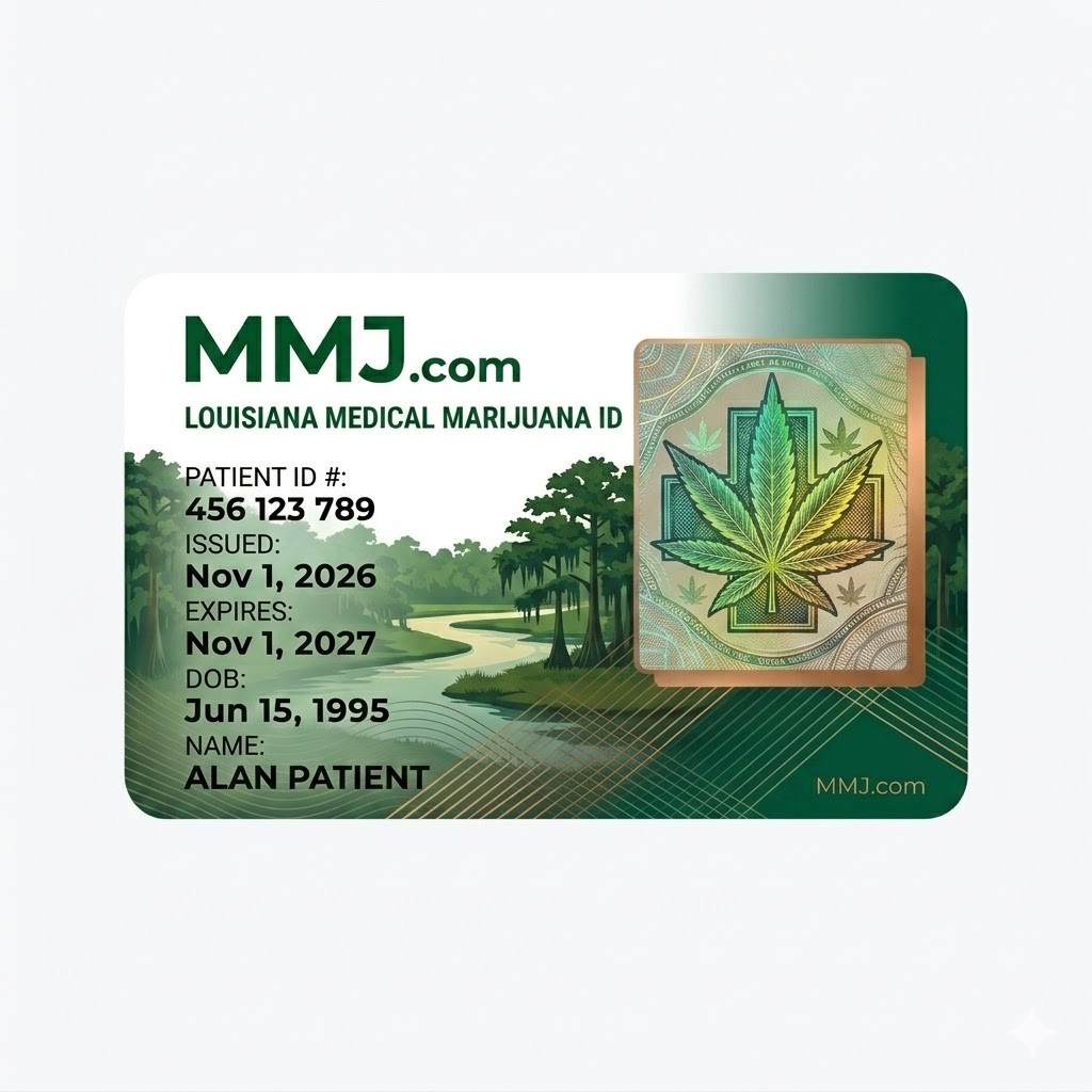 Sample illustration: Louisiana medical marijuana card issued by LDH Sample illustration: Louisiana medical marijuana card issued by LDH