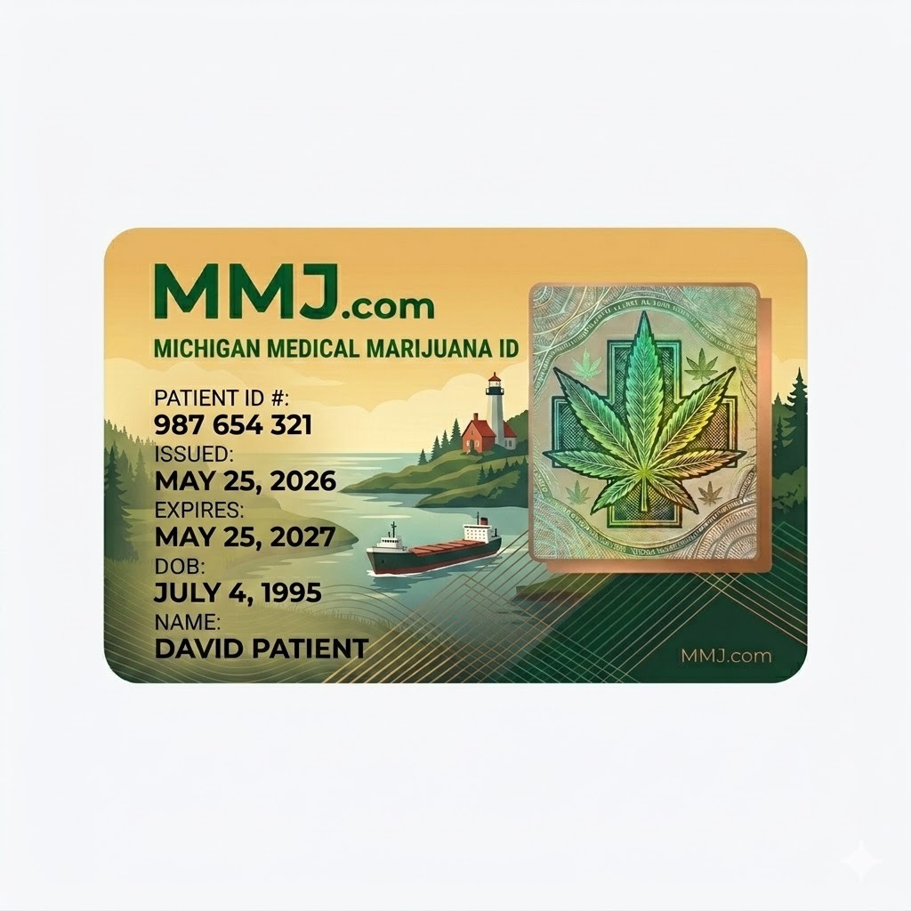 Sample illustration: Michigan medical marijuana card issued by CRA Sample illustration: Michigan medical marijuana card issued by CRA