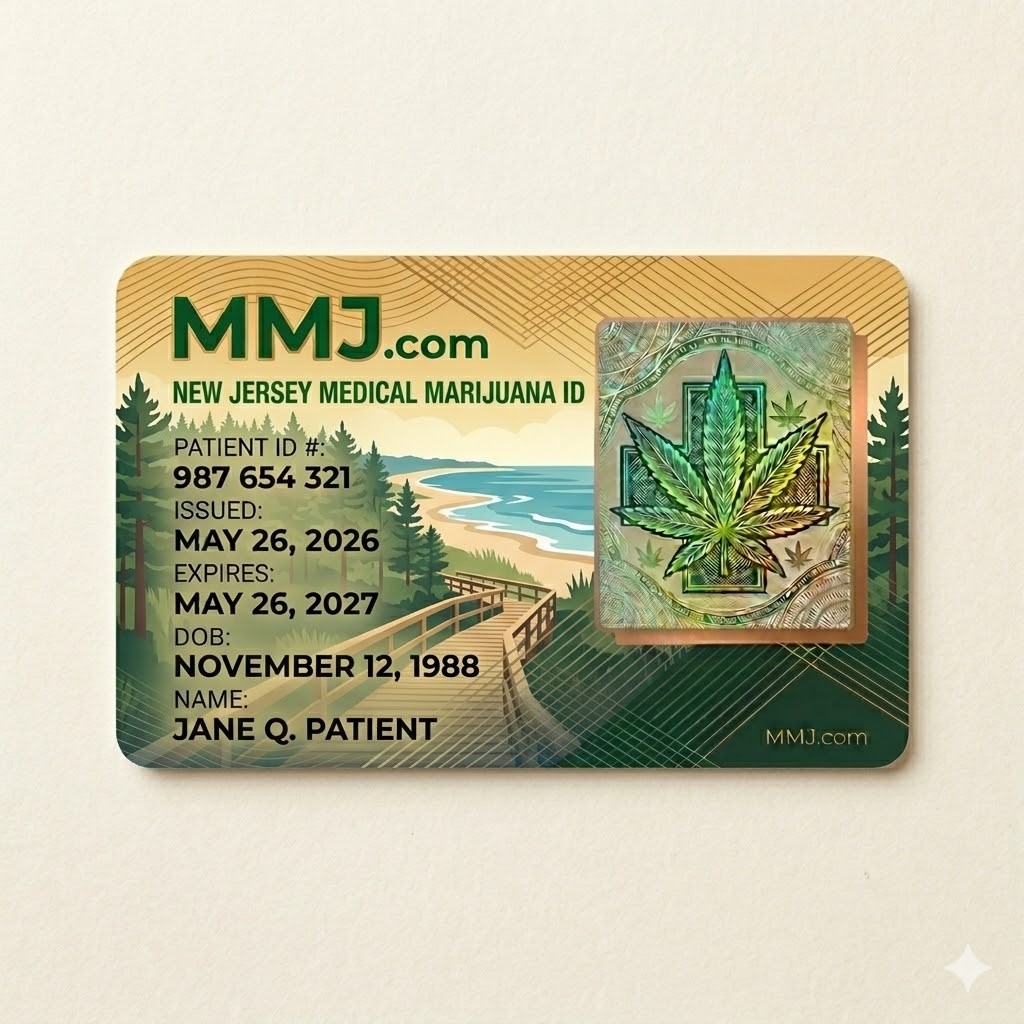 Sample illustration: New Jersey medical marijuana card issued by NJ-CRC Sample illustration: New Jersey medical marijuana card issued by NJ-CRC