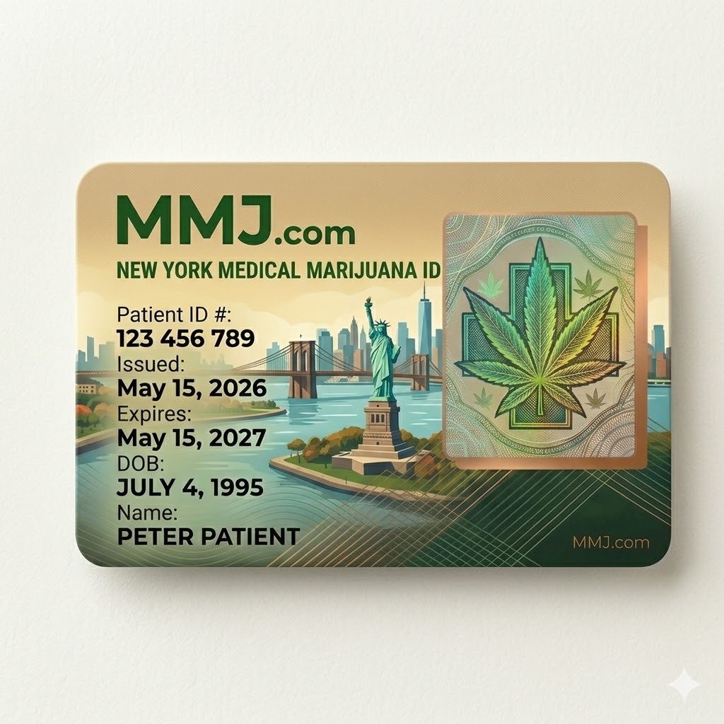 Sample illustration: New York medical marijuana card issued by OCM Sample illustration: New York medical marijuana card issued by OCM