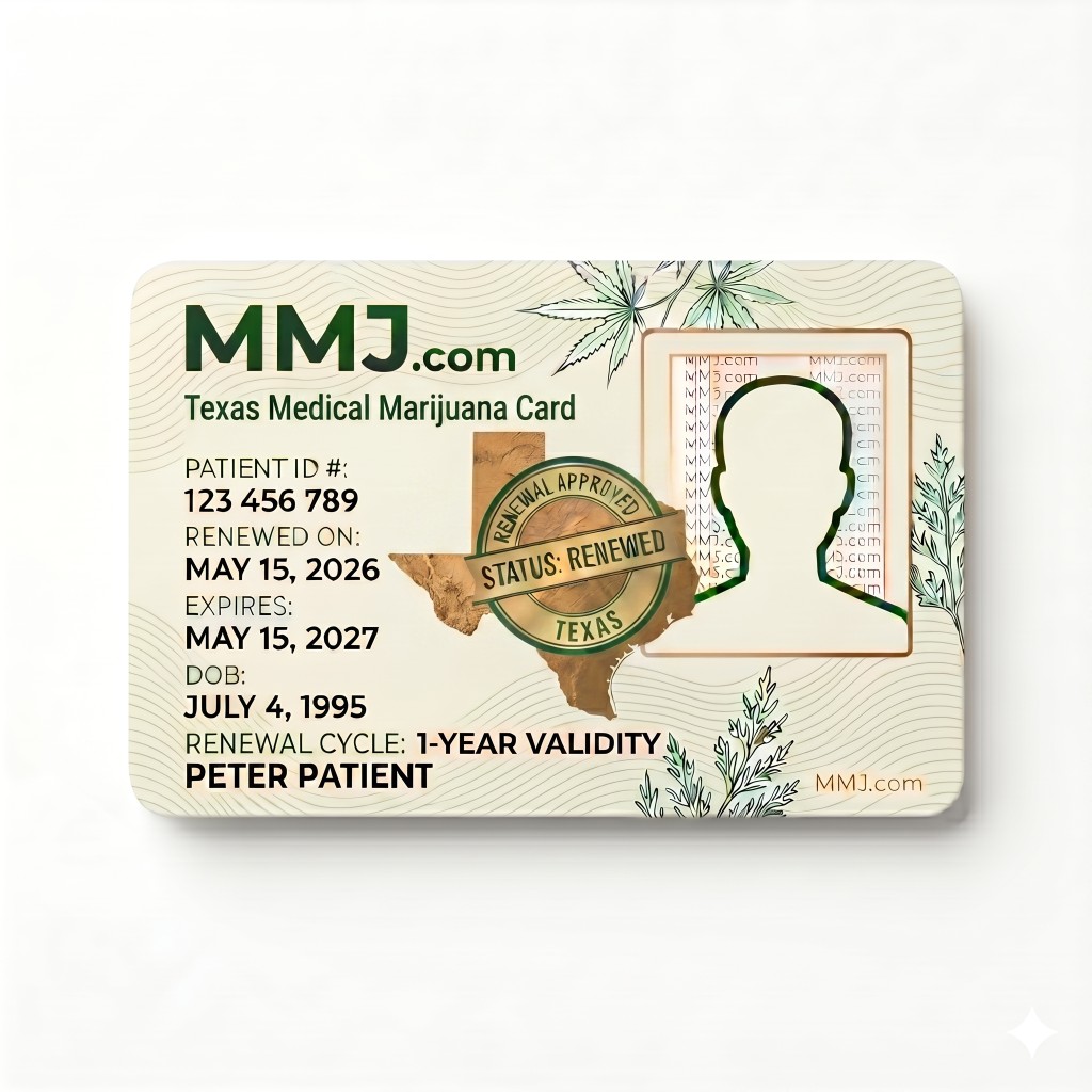 Sample illustration: Texas medical marijuana card renewal issued by DPS Sample illustration: Texas medical marijuana card renewal issued by DPS