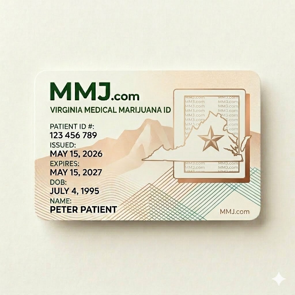 Sample illustration: Virginia medical marijuana card issued by CCA Sample illustration: Virginia medical marijuana card issued by CCA