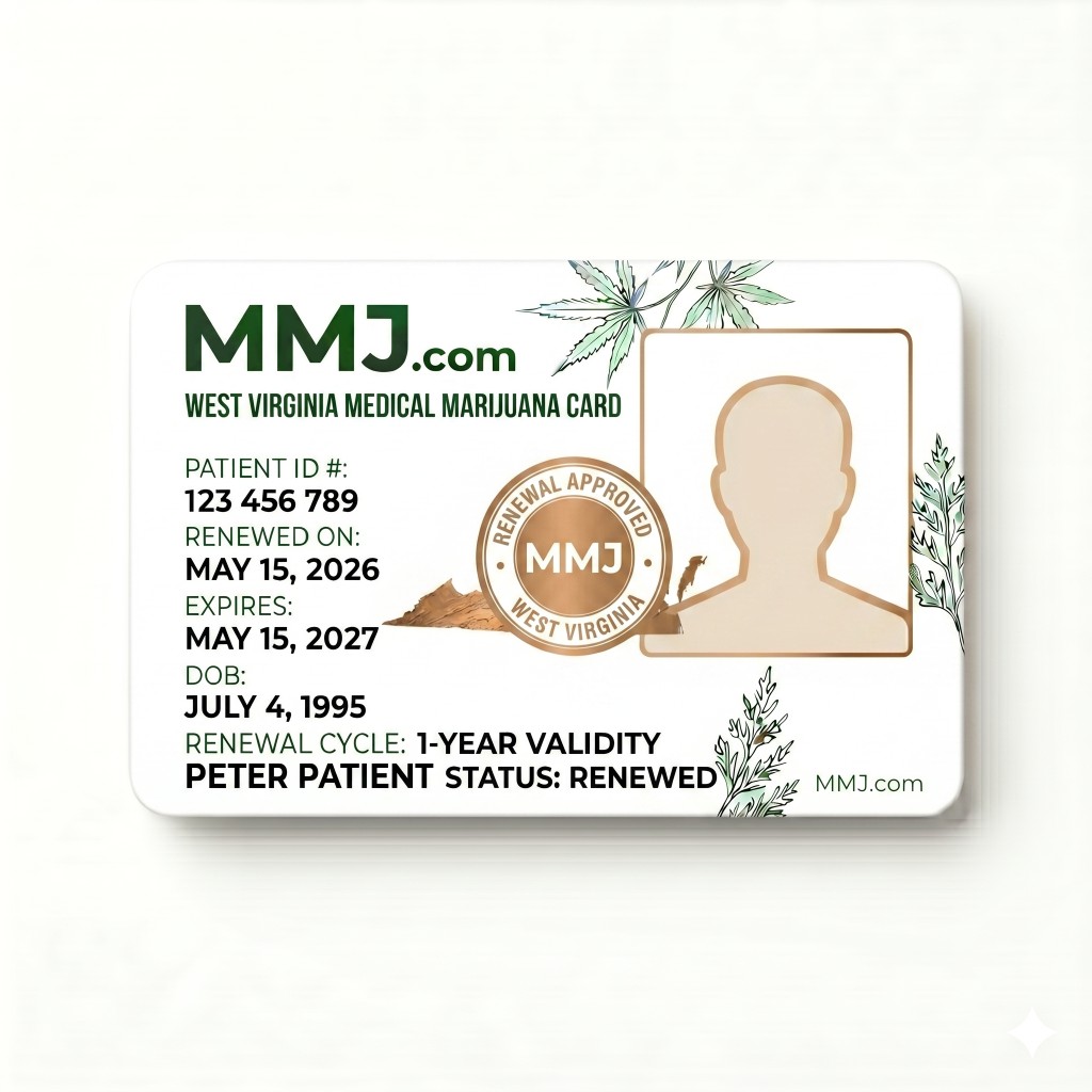 Sample illustration: West Virginia medical marijuana card renewal issued by OMC Sample illustration: West Virginia medical marijuana card renewal issued by OMC